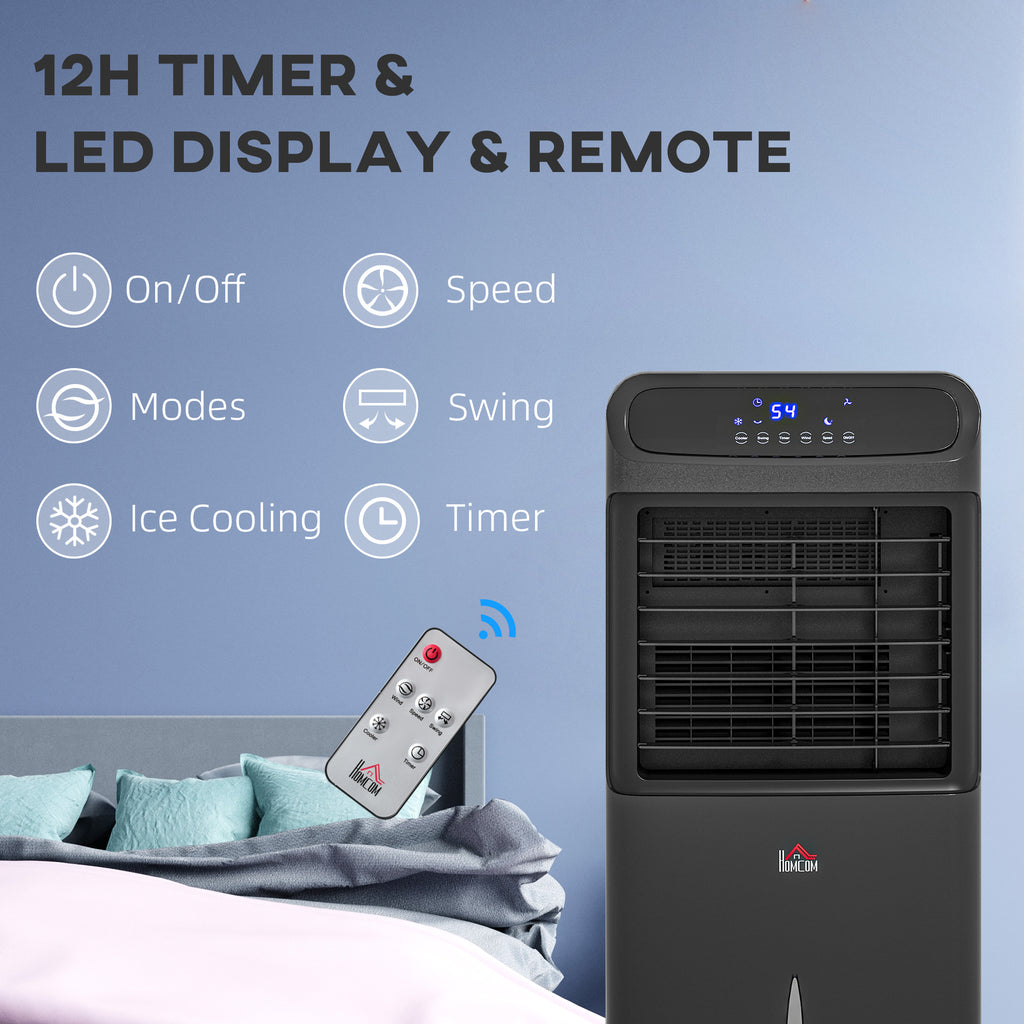 3-In-1 Ice Cooling Fan, Mobile Evaporative Air Cooler with Remote, Timer, Oscillating for Home Office, Bedroom, Black