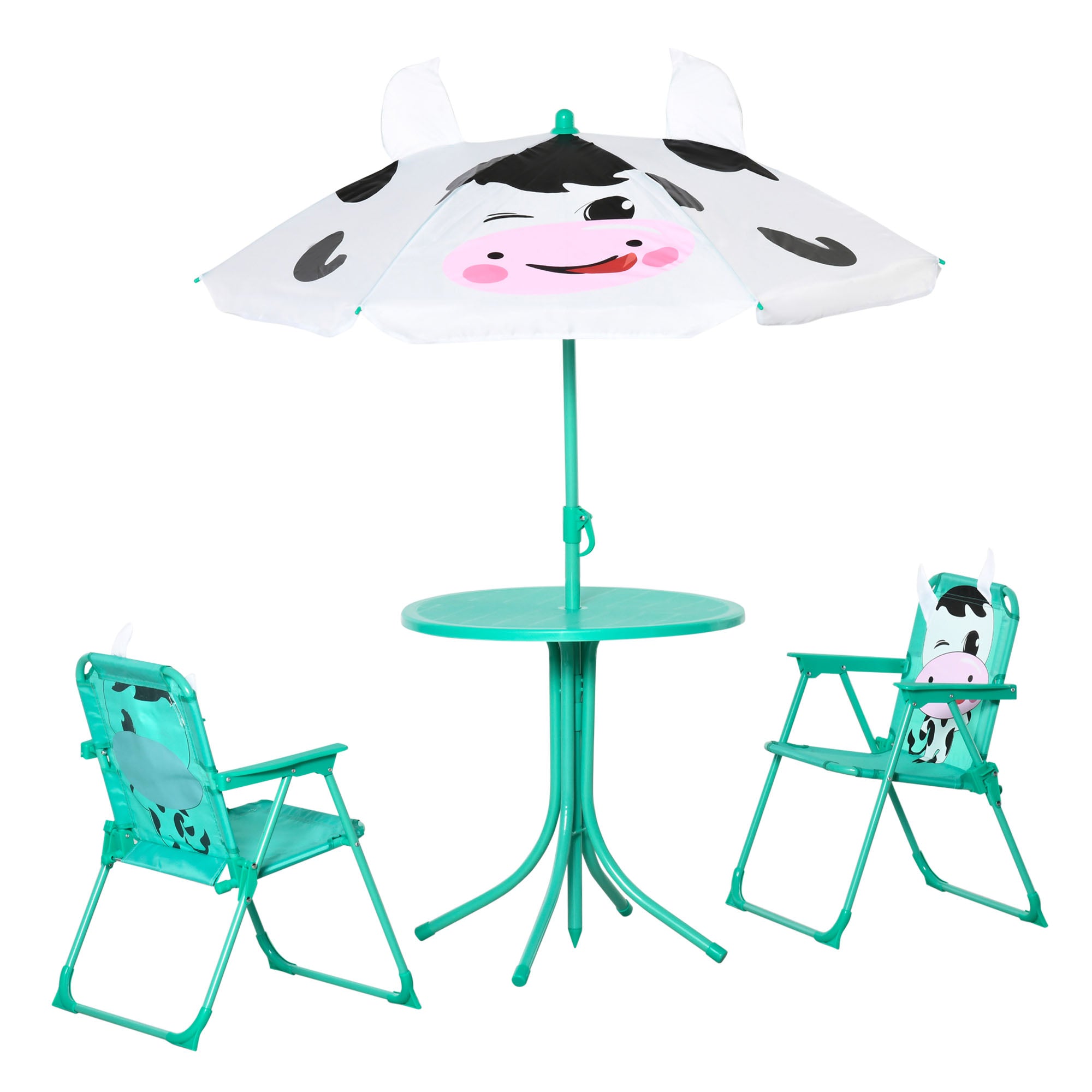 Kids Table and Chair Set, Outdoor Folding Garden Furniture, Picnic Table for Patio Backyard, with Removable & Height Adjustable Sun Umbrella, White