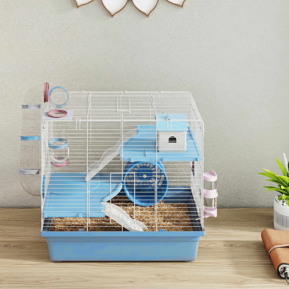 Hamster Cage, 3-Tier Small Animal Cage with Exercise Wheel, Food Bowl, Water Bottle, House, Tunnels, Ramps