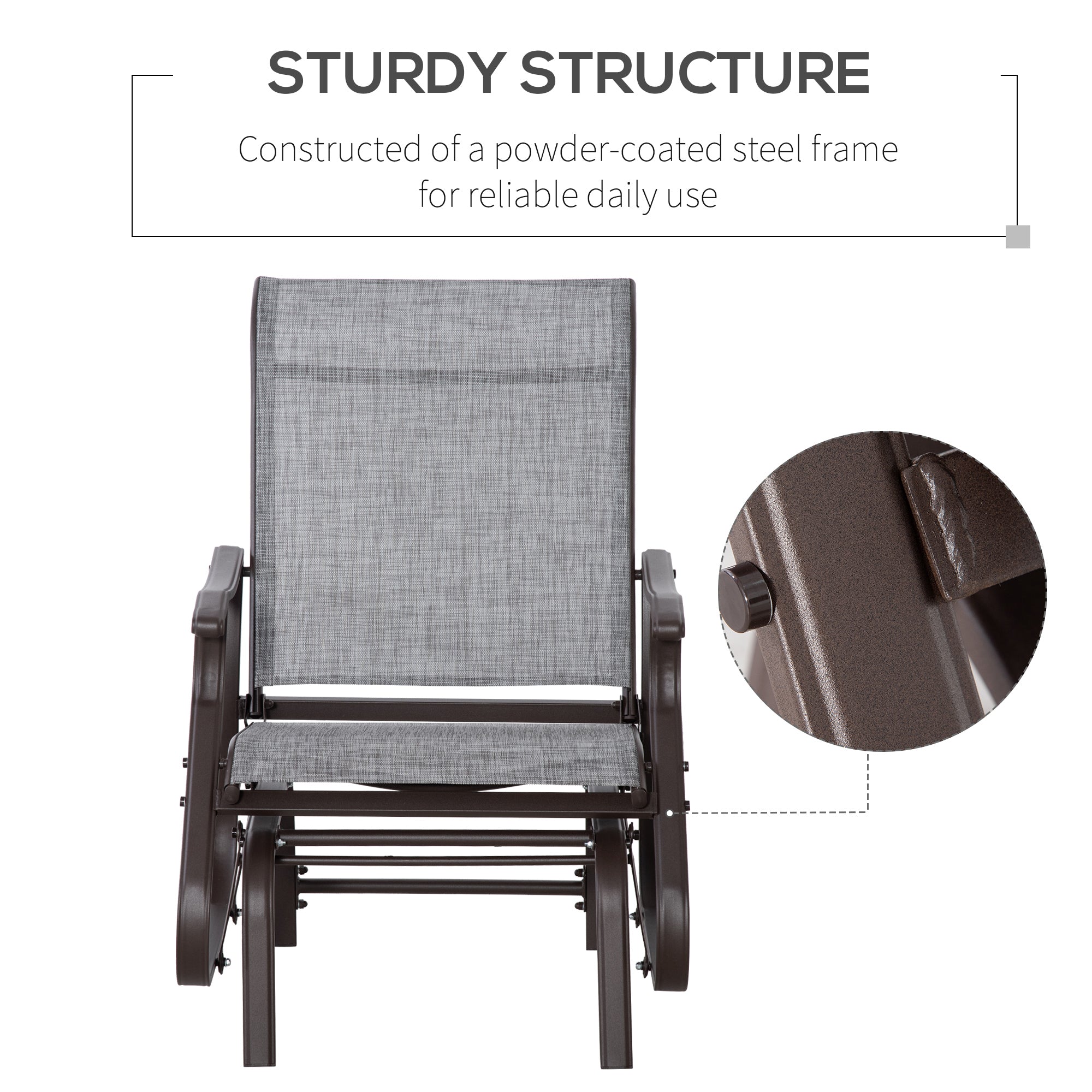 Outdoor Glider Chair, Gliders for Outside Patio with Steel Frame and Mesh Fabric for Backyard, Garden, and Porch, Gray