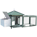 77" Wooden Chicken Coop Hen House Poultry Cage with Weatherproof Roof, Nesting Box, Enclosed Run and Removable Tray for Outdoor Backyard, Green
