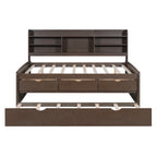 Classic Style Full Size Wooden Captain Bed with Built-in Bookshelves, 3 Storage Drawers, Trundle, 79" L x 104.5" W x 47" H, Antique Gray