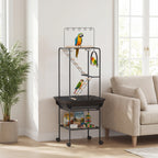 64"H Rolling Bird Playground Parrot Stand with Seed Guard & Wheels, Ladders, Swing, Toy Hook & Bowls