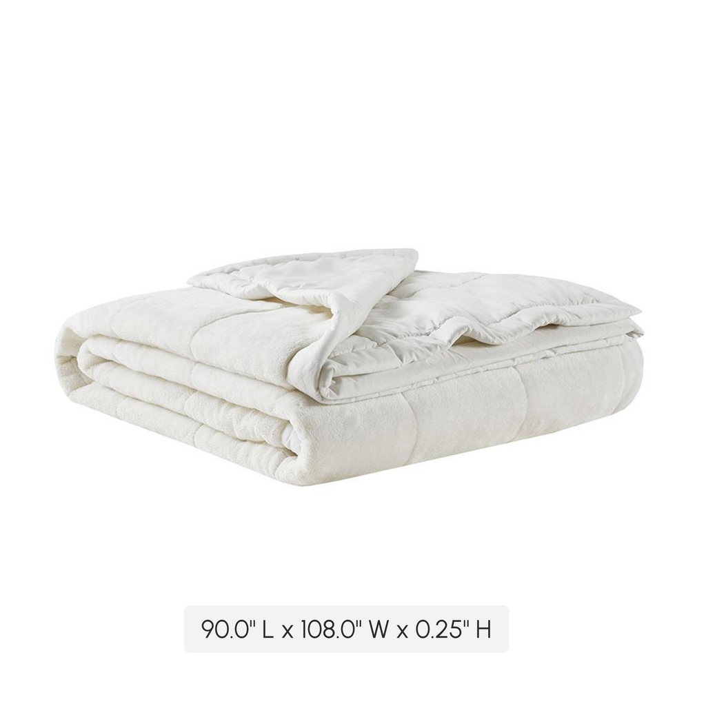 Reversible Smart Down Alternative Blanket with Temperature Control, Moisture Wicking, Ideal for All Seasons, 108" L x 90" W x 0.25" H, Ivory