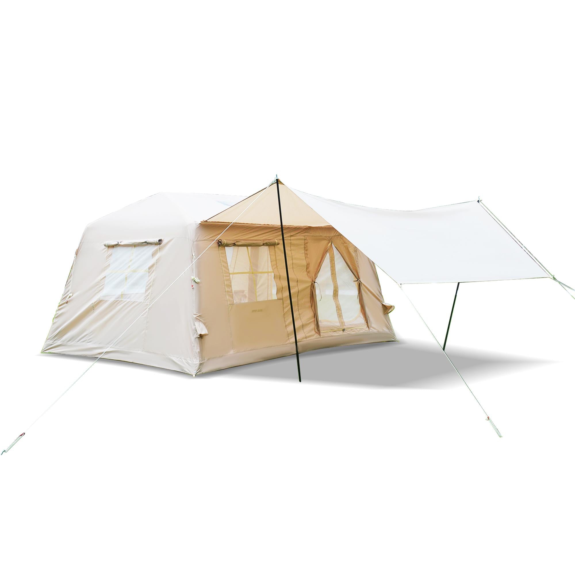 Modern Inflatable Camping Tent with Easy-Setup Blow-Up Design, 4-Season Family Tent for Family Trip, 157.5″ L x 108″ W x 78.5″ H, Beige