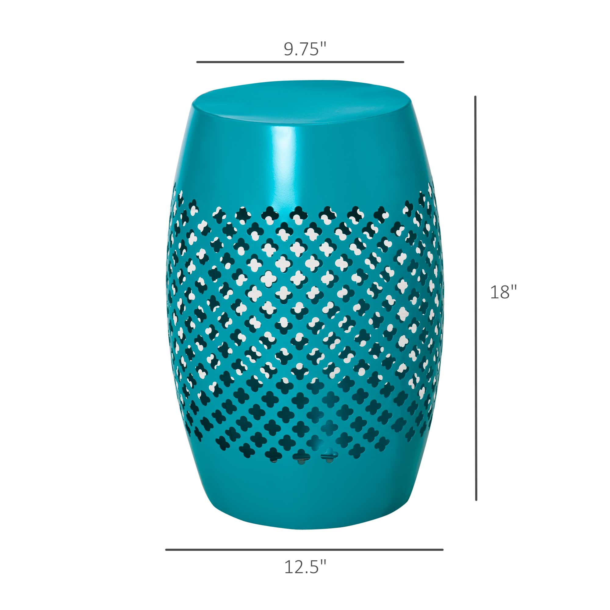 12" Steel Outdoor Side Table, Round Hollow Drum Patio End Table, Accent Table for Indoor and Outdoor, Blue