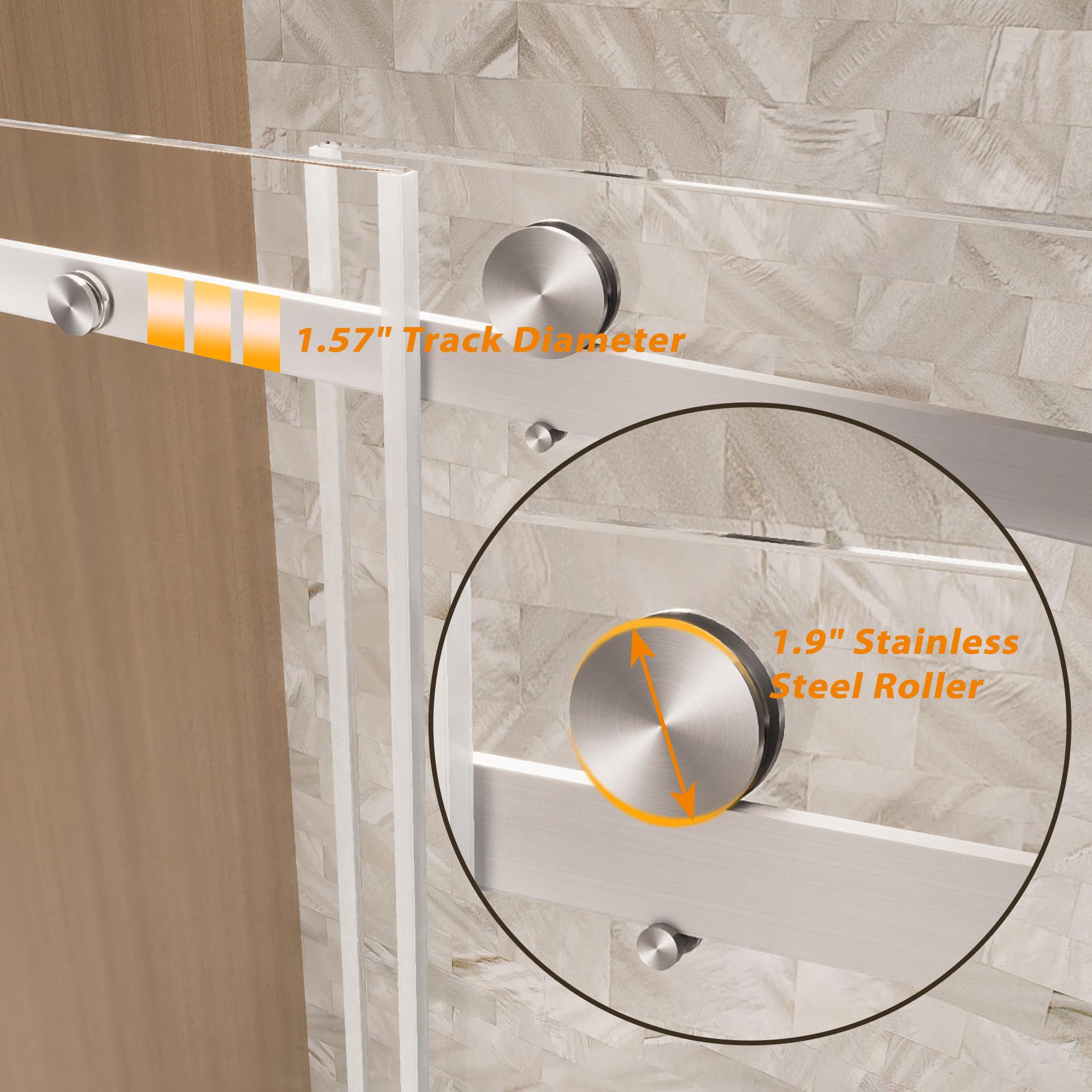 Frameless Shower Door with Anti-Shatter Safety Film and Bottom Water-Blocking Strip, Panel for Bathroom, 60" L x 0.5" W x 76" H, Brushed Nickel