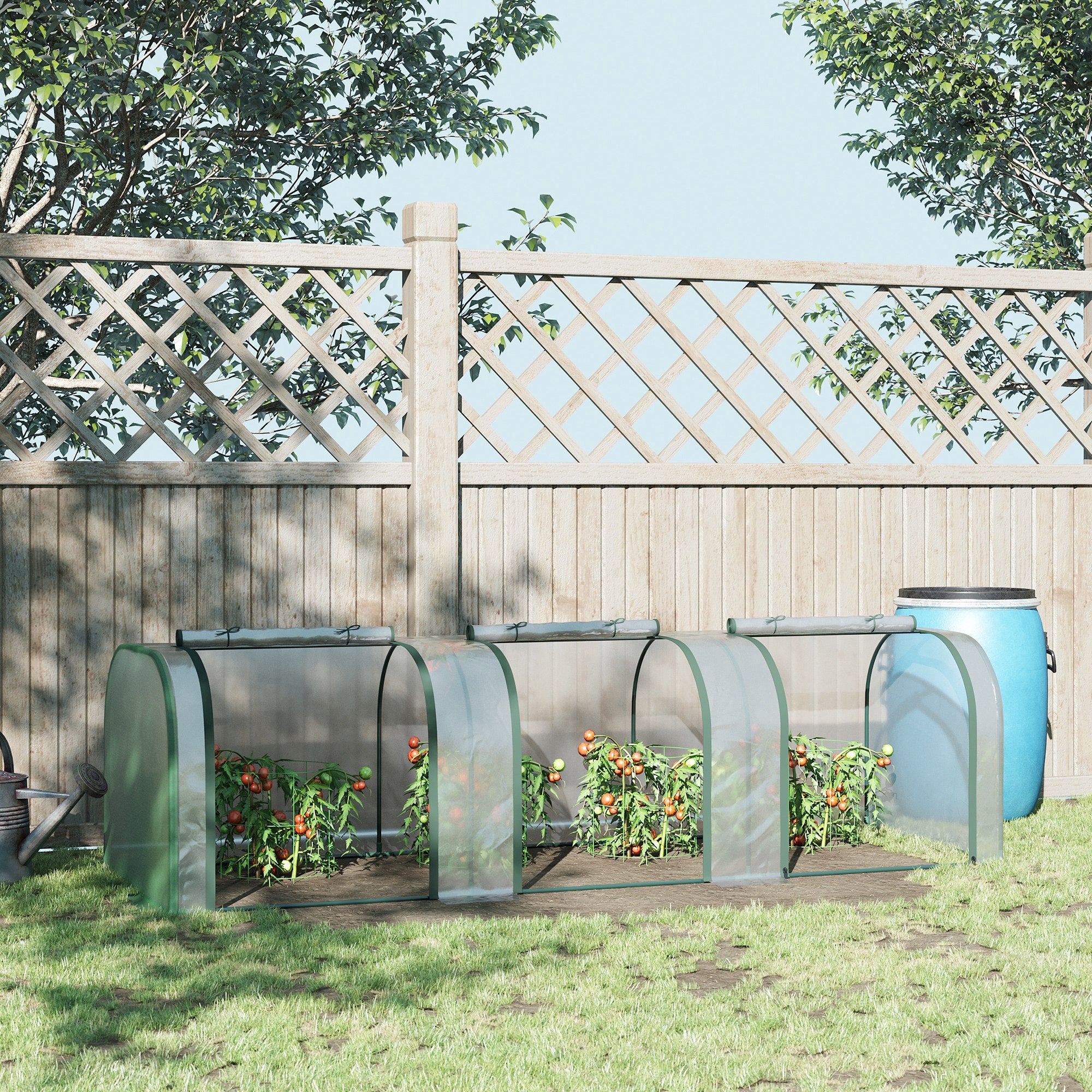 9.7' L x 3' W x 2.5' H Portable Tunneled Greenhouse with 3 Zippered Doors, Water/UV Fighting PVC Cover