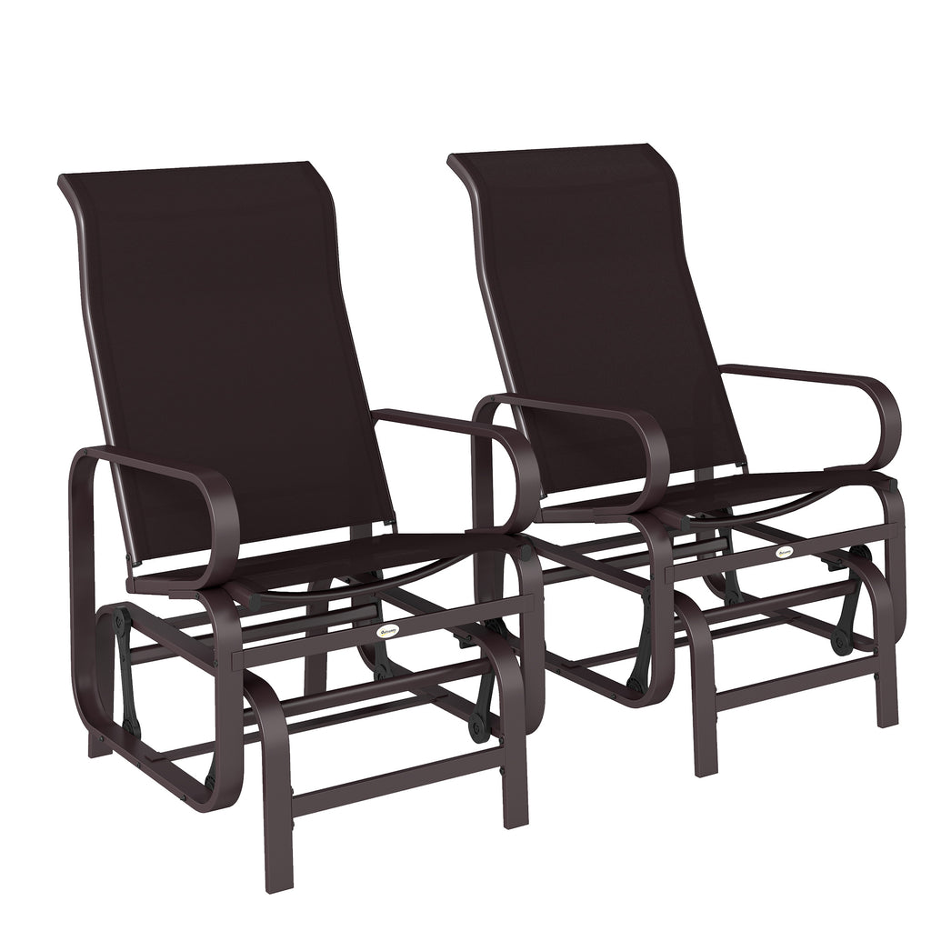 Gliding Lounger Chair Set of 2, Single Rockers with Lightweight Metal & Mesh Construction, Brown