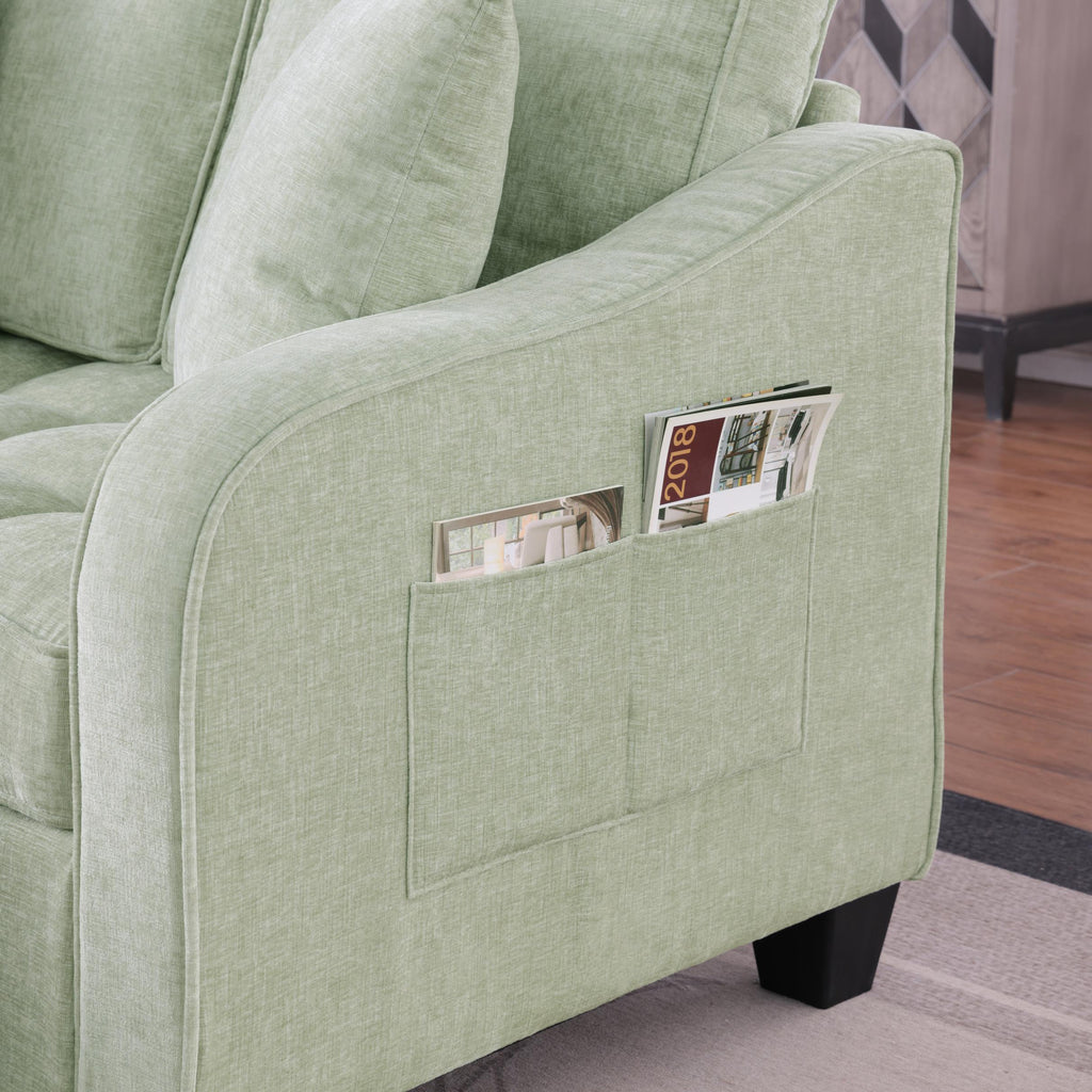 2-Seater Sofa Chaise Lounge with Irregular Curved Armrests, Ergonomic Backrest, Footrest with 2 Throw Pillows, 42.5" L x 32.5" W x 36.5" H, Cyan