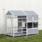 79"L Large Dog House Outdoor, Wooden Dog Kennel with Porch, Storage Cabinet,Weatherproof Roof, Windows