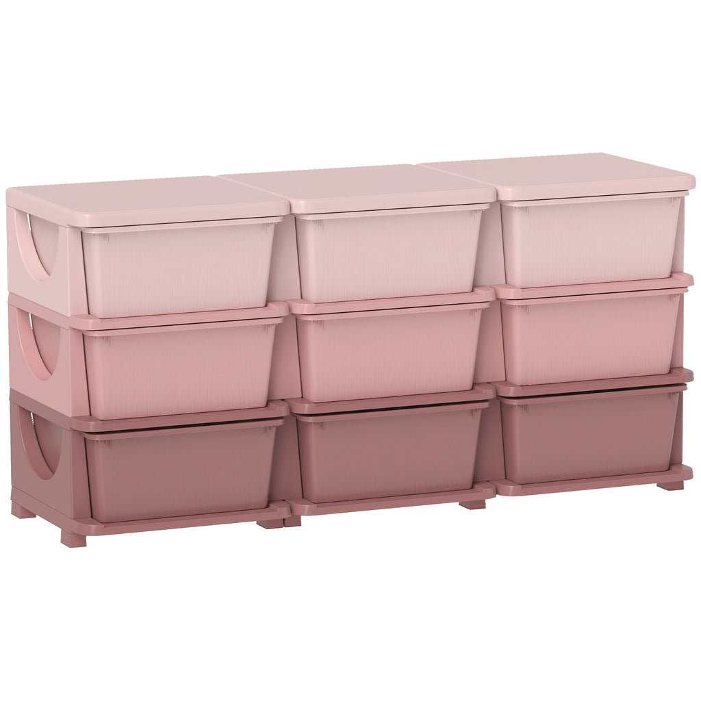 29.5" 3 Tier Kids Storage Unit Dresser Tower w/ 9 Drawers, Pink
