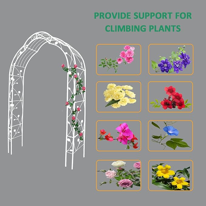 8 Styles Freely Assembled Rust-Resistant Arbor, Metal Garden Arch Trellis for Wedding, Party Archway, 59" L x 15.5" W x 98.5" H, Cream White