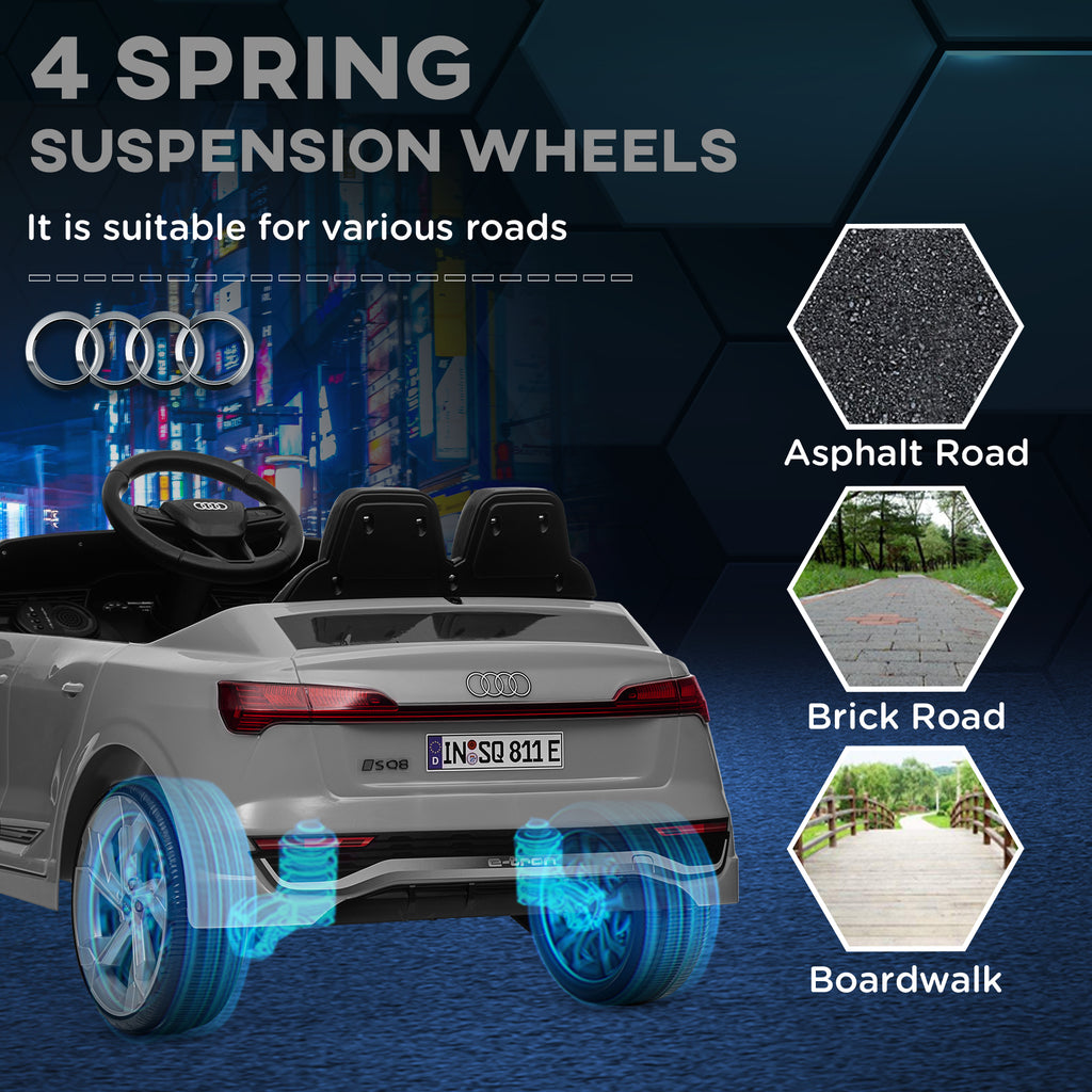 Q8 e-tron Sportback Licensed 12V Battery Powered Kids Electric Car w/ Spring Suspension, Soft Start, Gray