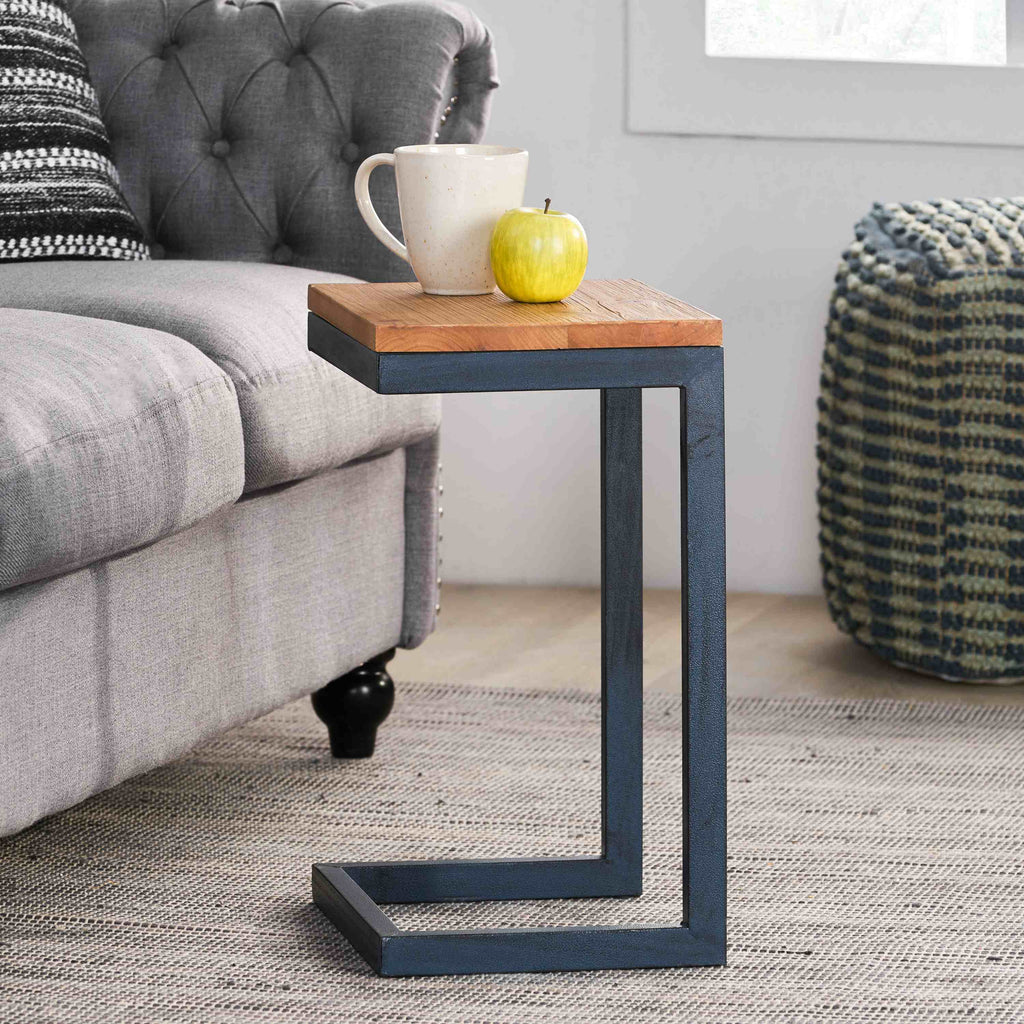 Small Size Firwood Antique Accent Table, Versatile Design with Iron Frame, 12.75" L x 10.25" W x 19" H, Black