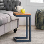 Small Size Firwood Antique Accent Table, Versatile Design with Iron Frame, 12.75" L x 10.25" W x 19" H, Black
