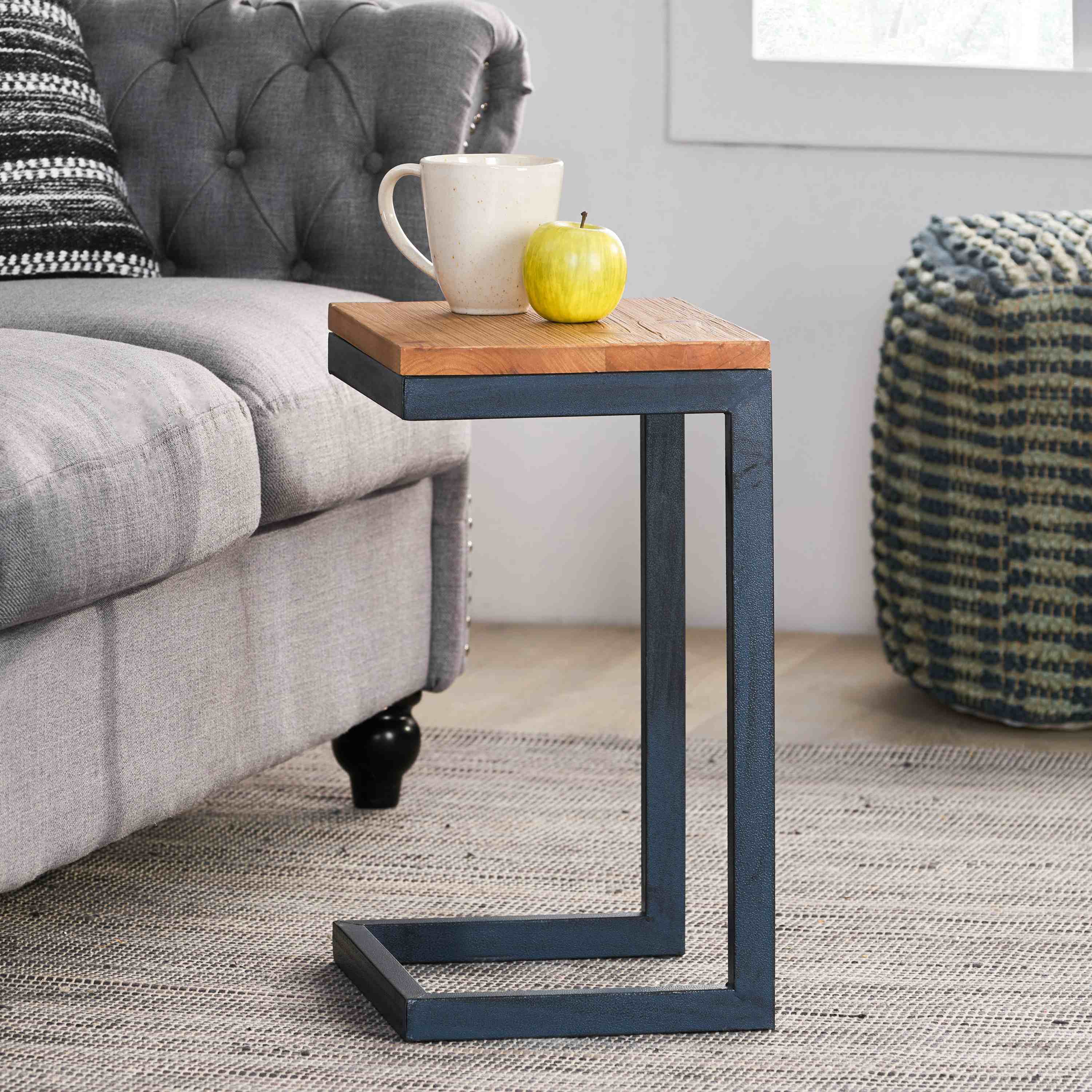 Small Size Firwood Antique Accent Table, Versatile Design with Iron Frame, 12.75" L x 10.25" W x 19" H, Black