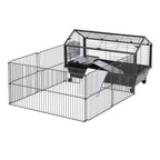 Rolling Metal Rabbit, Guinea Pig, or Small Animal Hutch Cage with Main House and Run