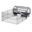 Rolling Metal Rabbit, Guinea Pig, or Small Animal Hutch Cage with Main House and Run