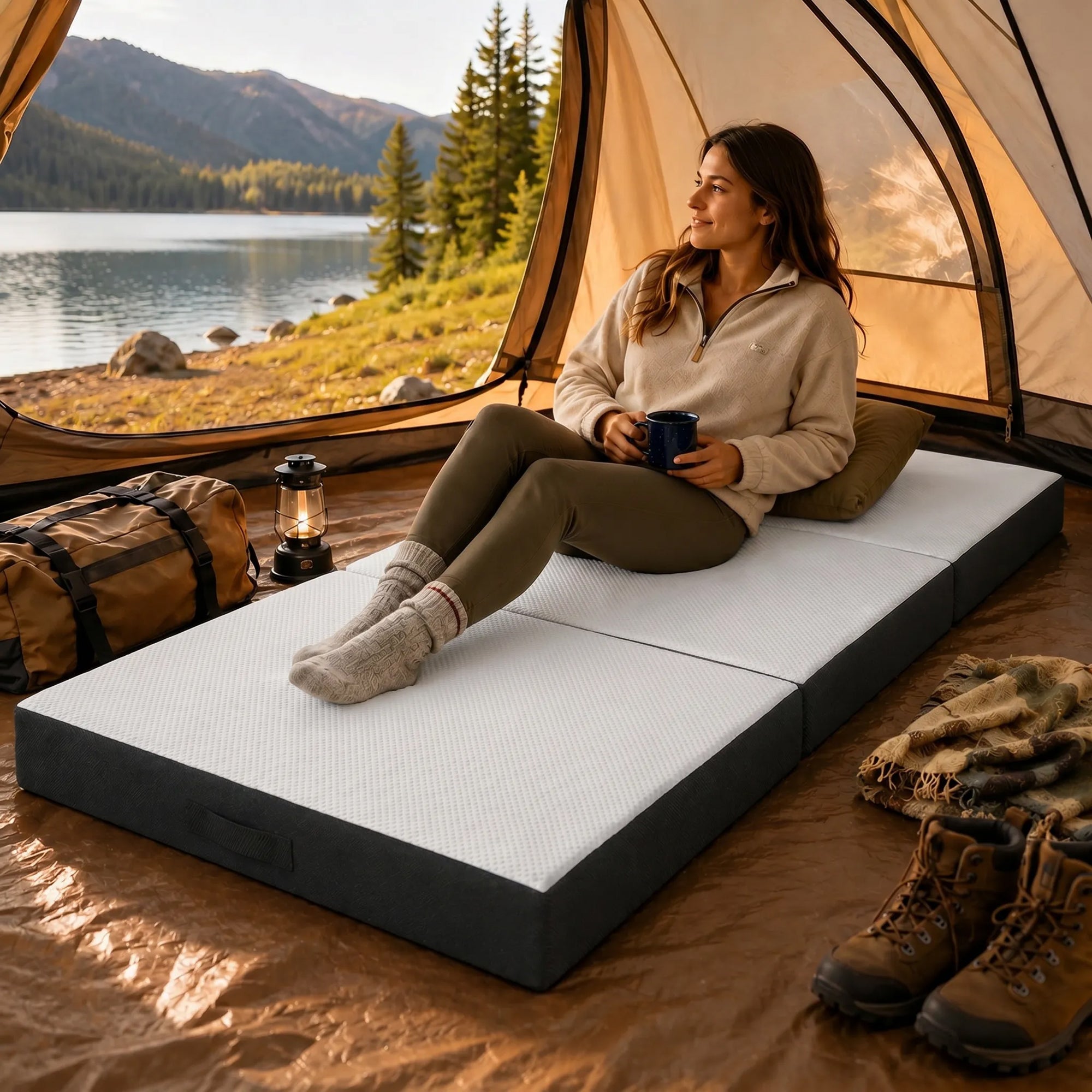 Trifold Mattress, 6 Inch Memory Foam Mattress for Guest, Camping, RV, Travel, Yoga, Made in USA, 75" x 38" x 6"