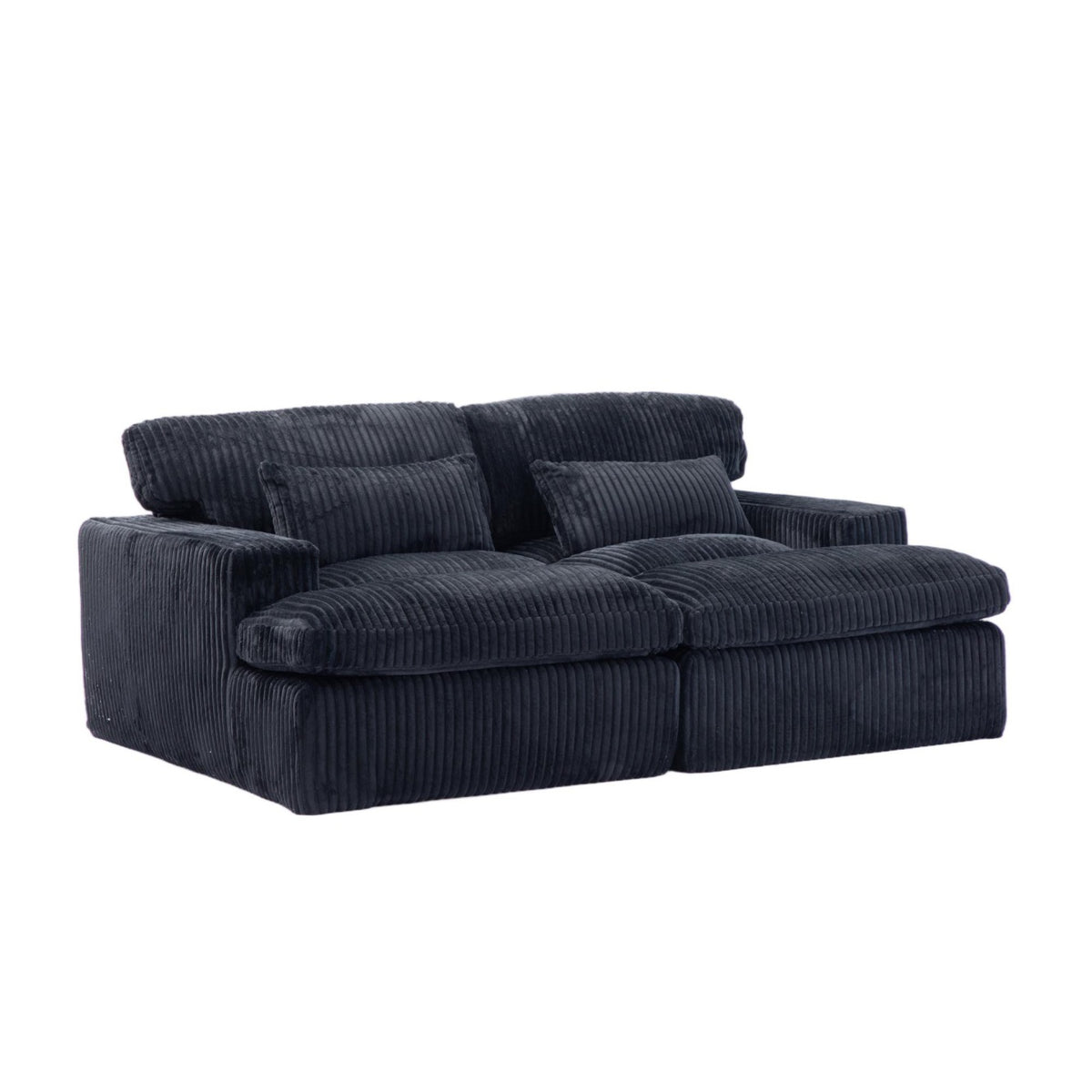 Double Chaise Lounge Chair with Deep Seat and Corduroy Fabric, Sectional Love-seat Perfect for Apartments, 82.5'' L x 57'' W x 23.5'' H, Black