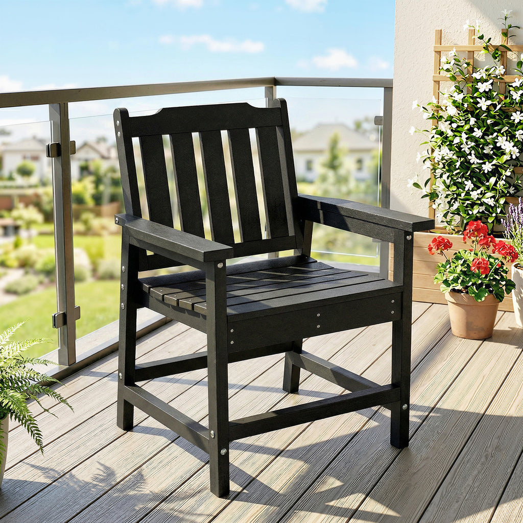 All-Weather Patio Chair, HDPE Patio Dining Chair, Heavy Duty Wood-Like Outdoor Furniture for Garden, Backyard, Deck, Porch, Lawn, Black