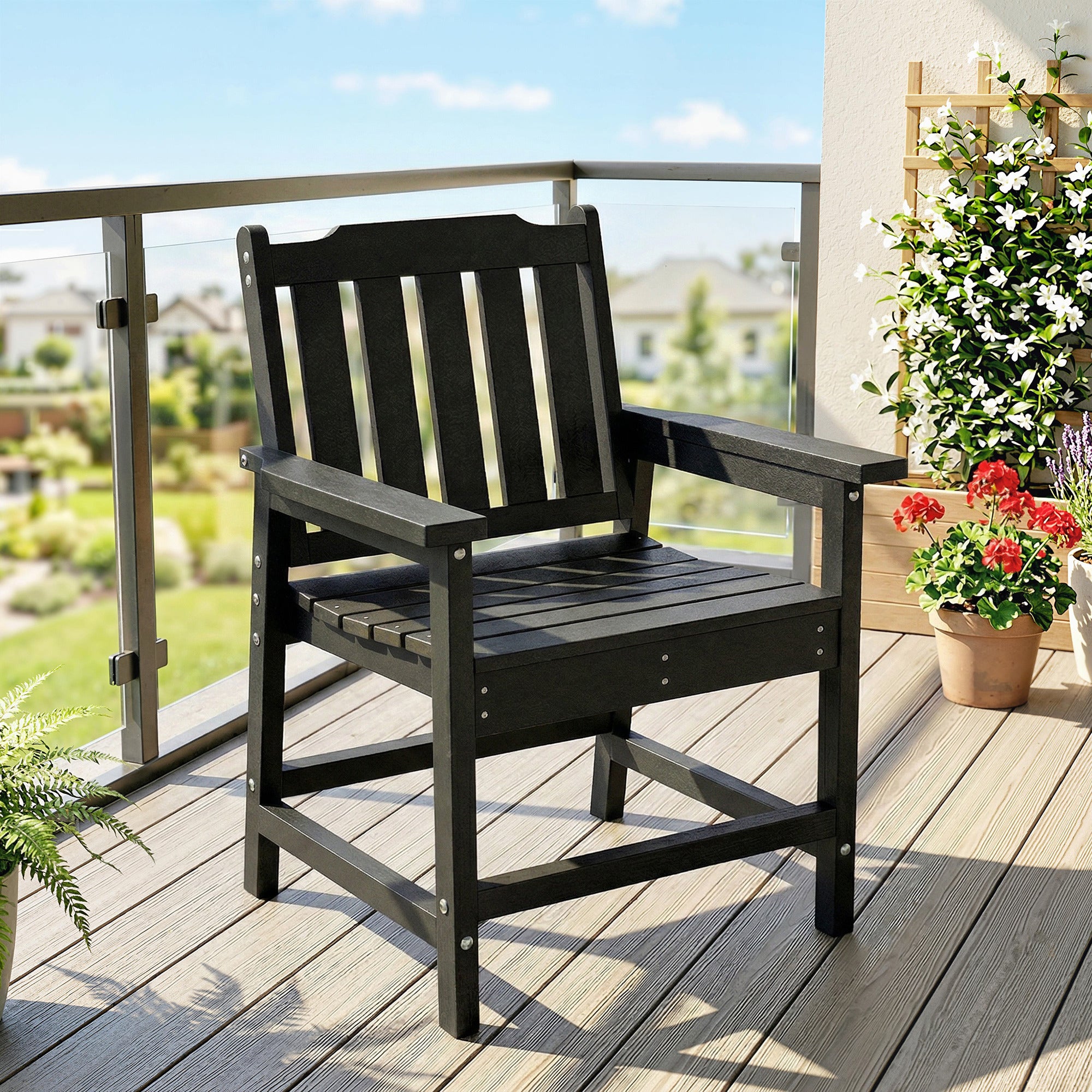 All-Weather Patio Chair, HDPE Patio Dining Chair, Heavy Duty Wood-Like Outdoor Furniture for Garden, Backyard, Deck, Porch, Lawn, Black