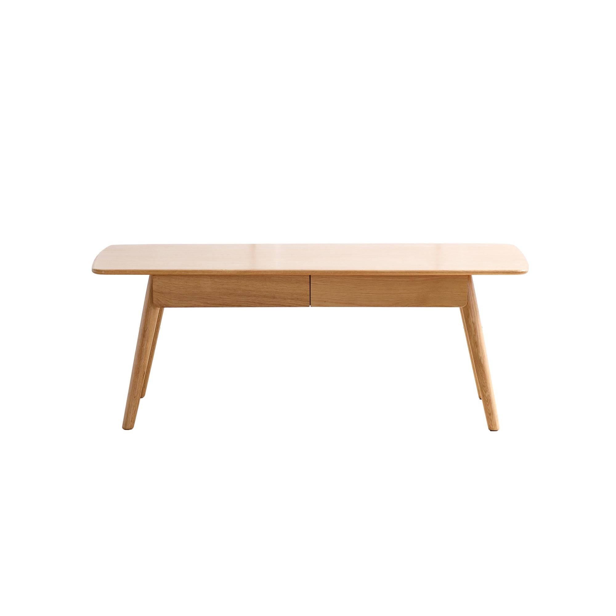 Modern Coffee Table with Mortise-and-Tenon Construction, Sturdy Center Table with Handy Lower Shelf, 39.5″ L x 19.5″ W x 17.5″ H, Oak