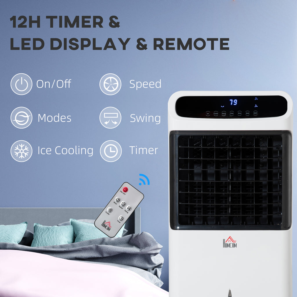 3-In-1 Ice Cooling Fan, Mobile Evaporative Air Cooler with Remote, Timer, Oscillating for Home Office, Bedroom, White