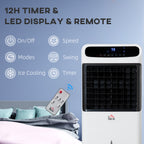 3-In-1 Ice Cooling Fan, Mobile Evaporative Air Cooler with Remote, Timer, Oscillating for Home Office, Bedroom, White