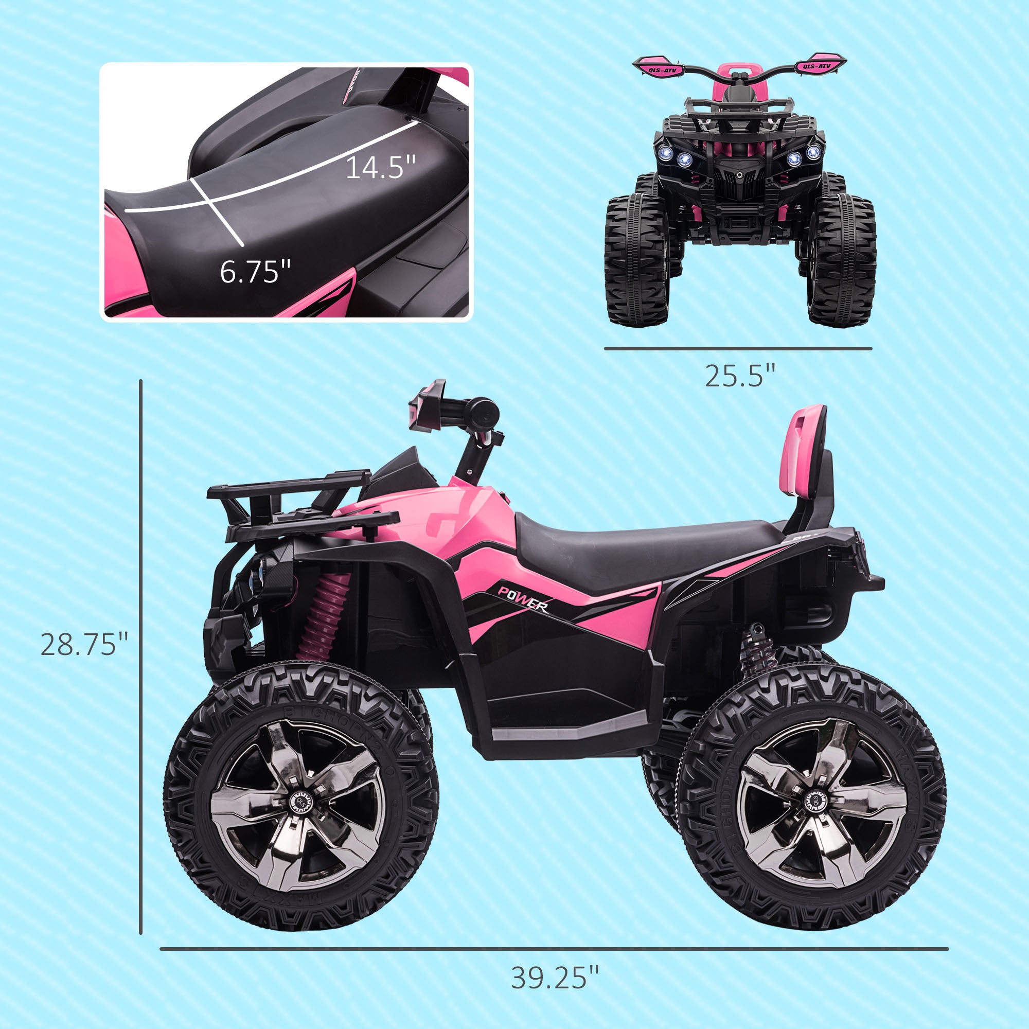 12V 4 Wheeler Kids ATV with Music, Headlights for 37-60 Months Boys and Girls, Pink