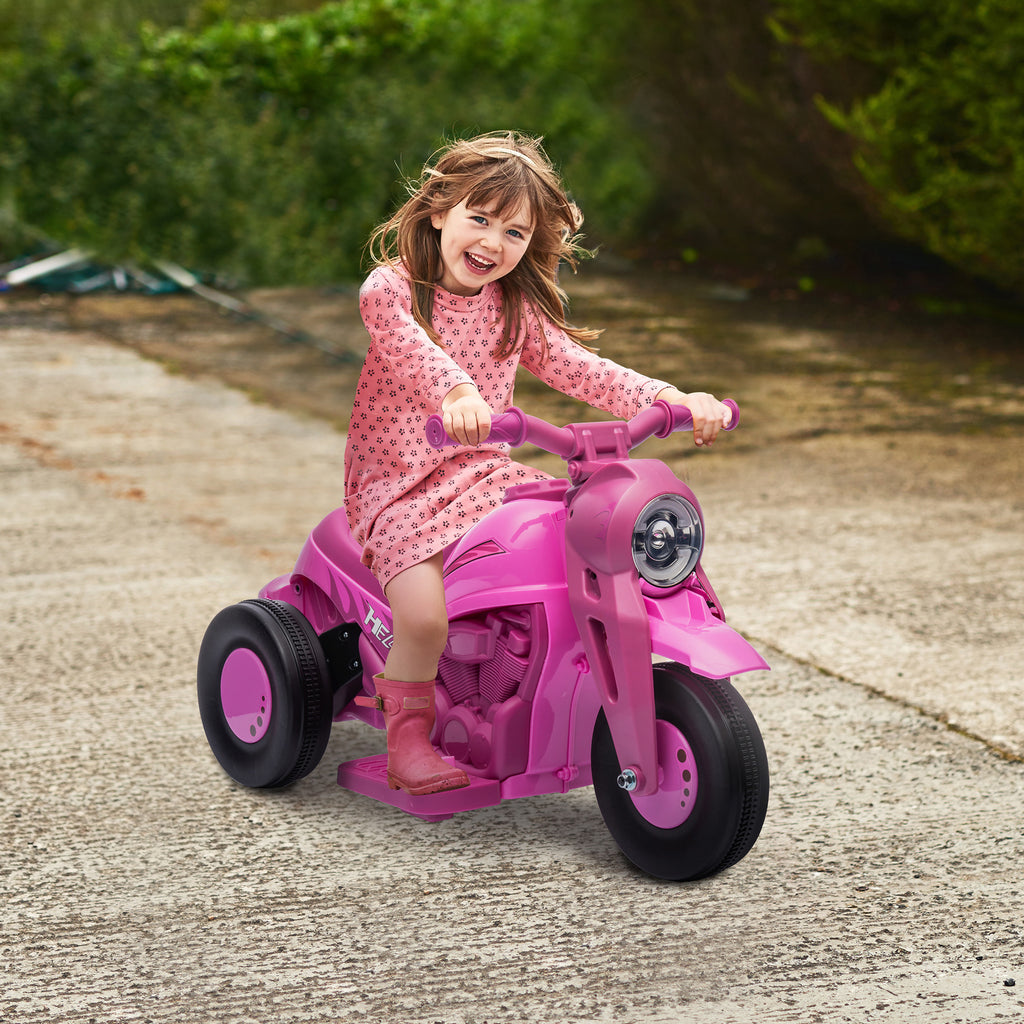Ride On Motorcycle, 6V Ride on Bubble Car, 3 Wheeled Electric Motorcycle for Kids w/ LED Headlight, Music, Pink