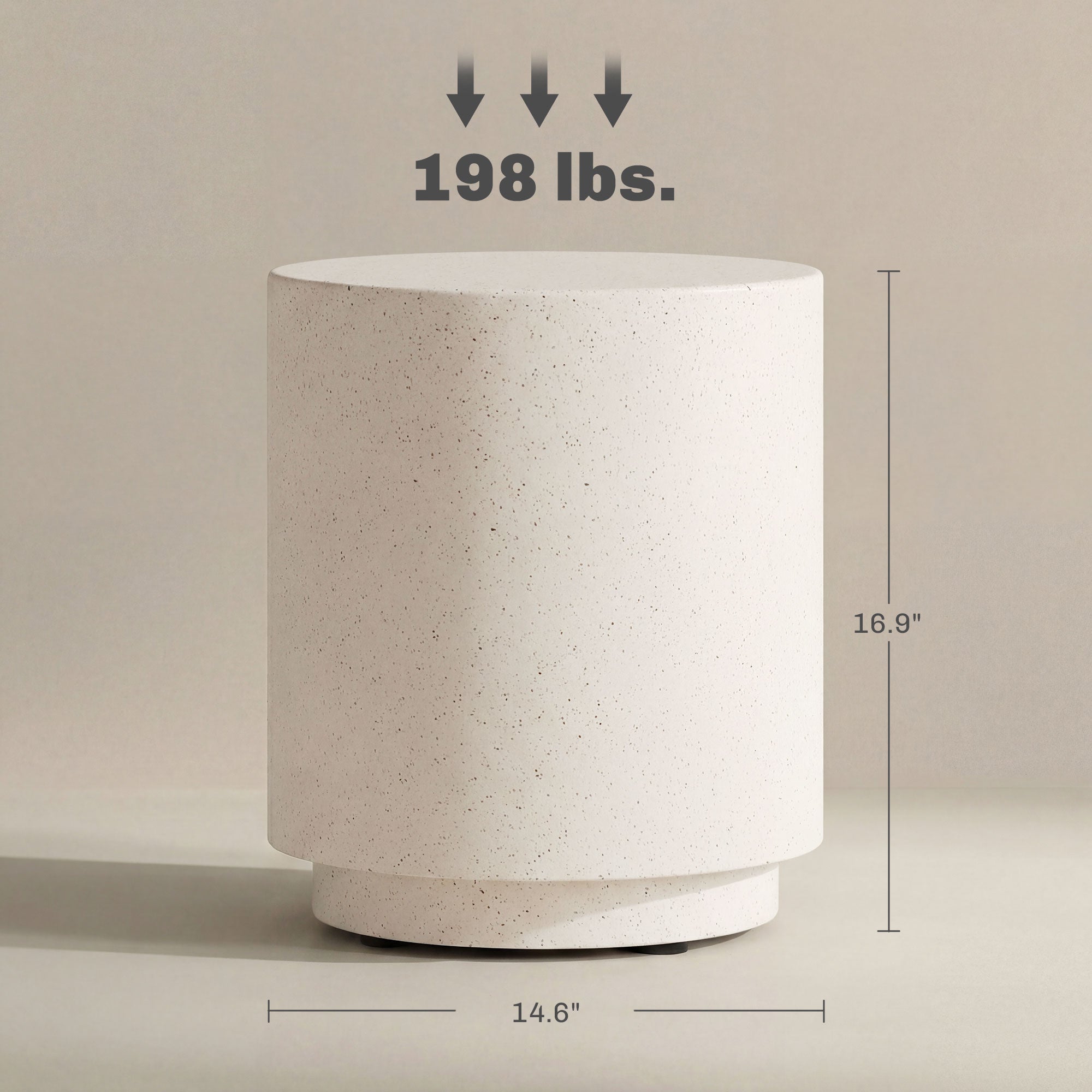 Lightweight Accent Table with Concrete Finish Round Side Table, Cream White