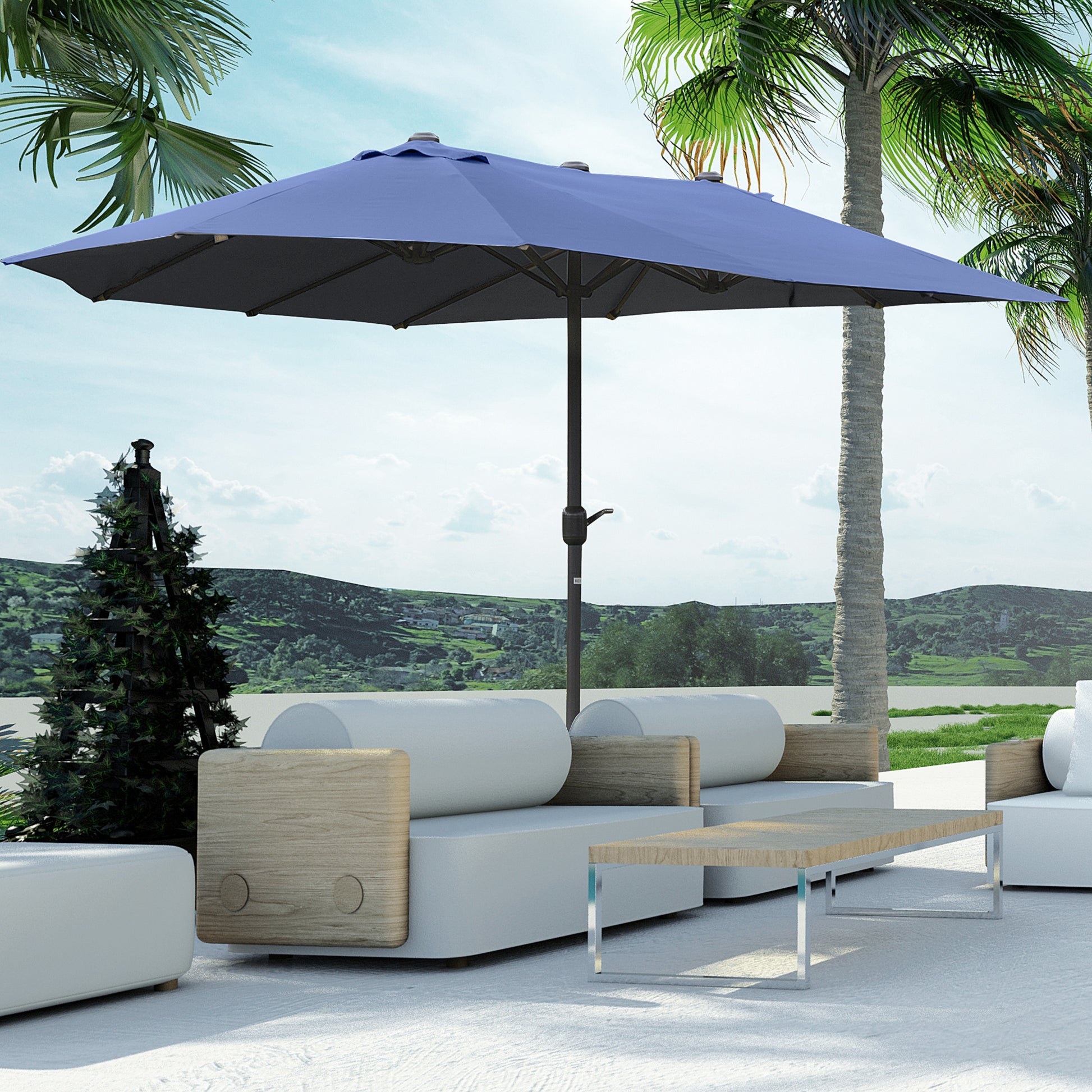 Double-Sided Patio Umbrella, Rust-Resistant Steel, Poolside Shade, Dark Blue