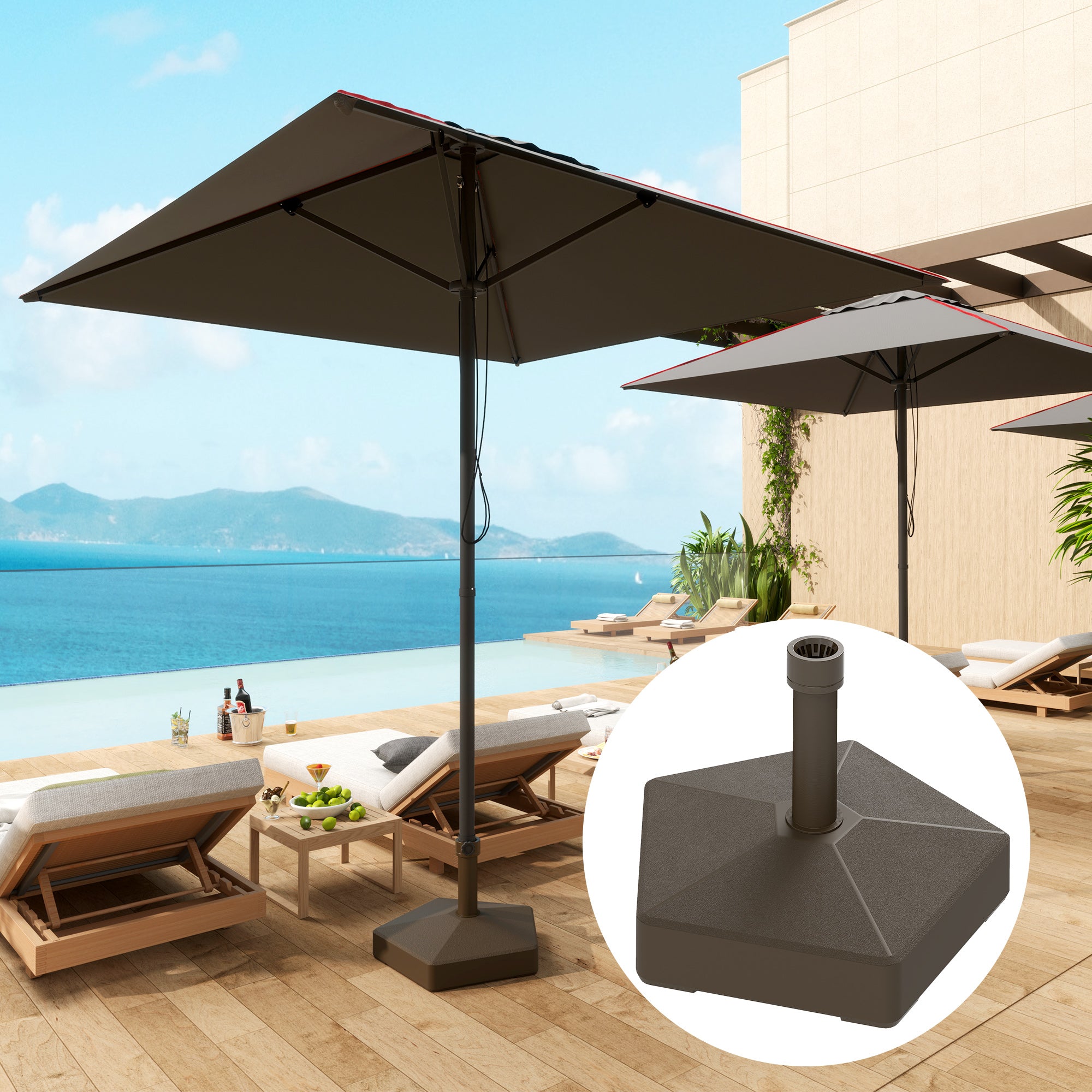 Patio Umbrella Base Holder, Heavy Duty Outdoor Umbrella Stand Base, Filled Up to 42lbs with Sand or 33lbs with Water for Garden, Poolside, Brown