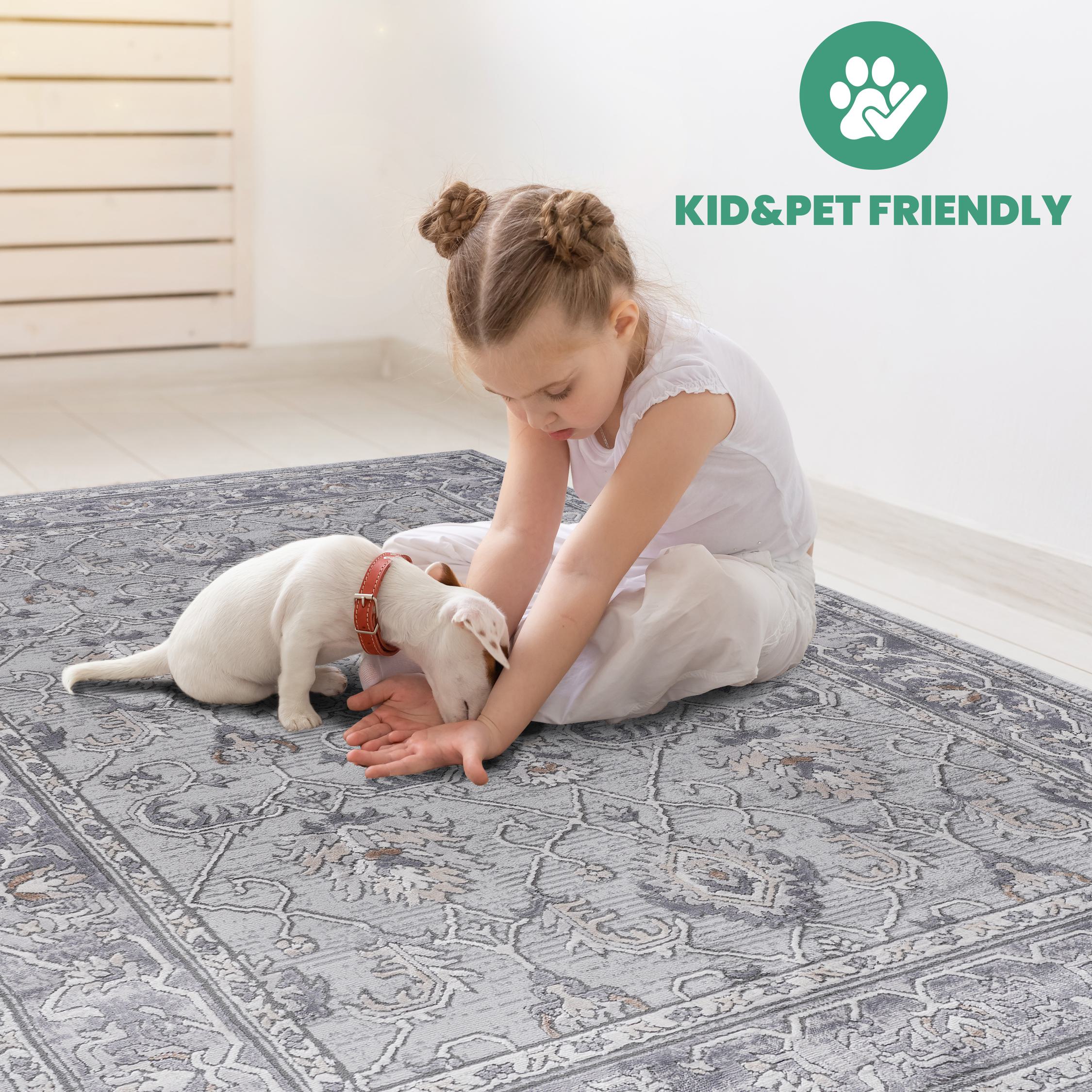 Naar 2x8 Stain-Resistant Area Rug with Cotton Backing, Medium Pile Height, Kid and Pet-Friendly Carpet, 96" L x 26" W x 0.35" H, Ivory+Gray