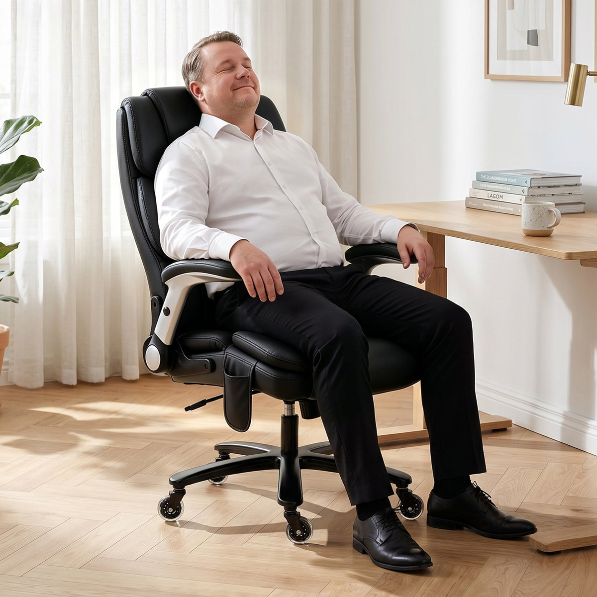 Ergonomic Office Chair with Inflatable Adjustable Lumbar Support, 400 Lbs Heavy Duty High Back Desk Chair, Black
