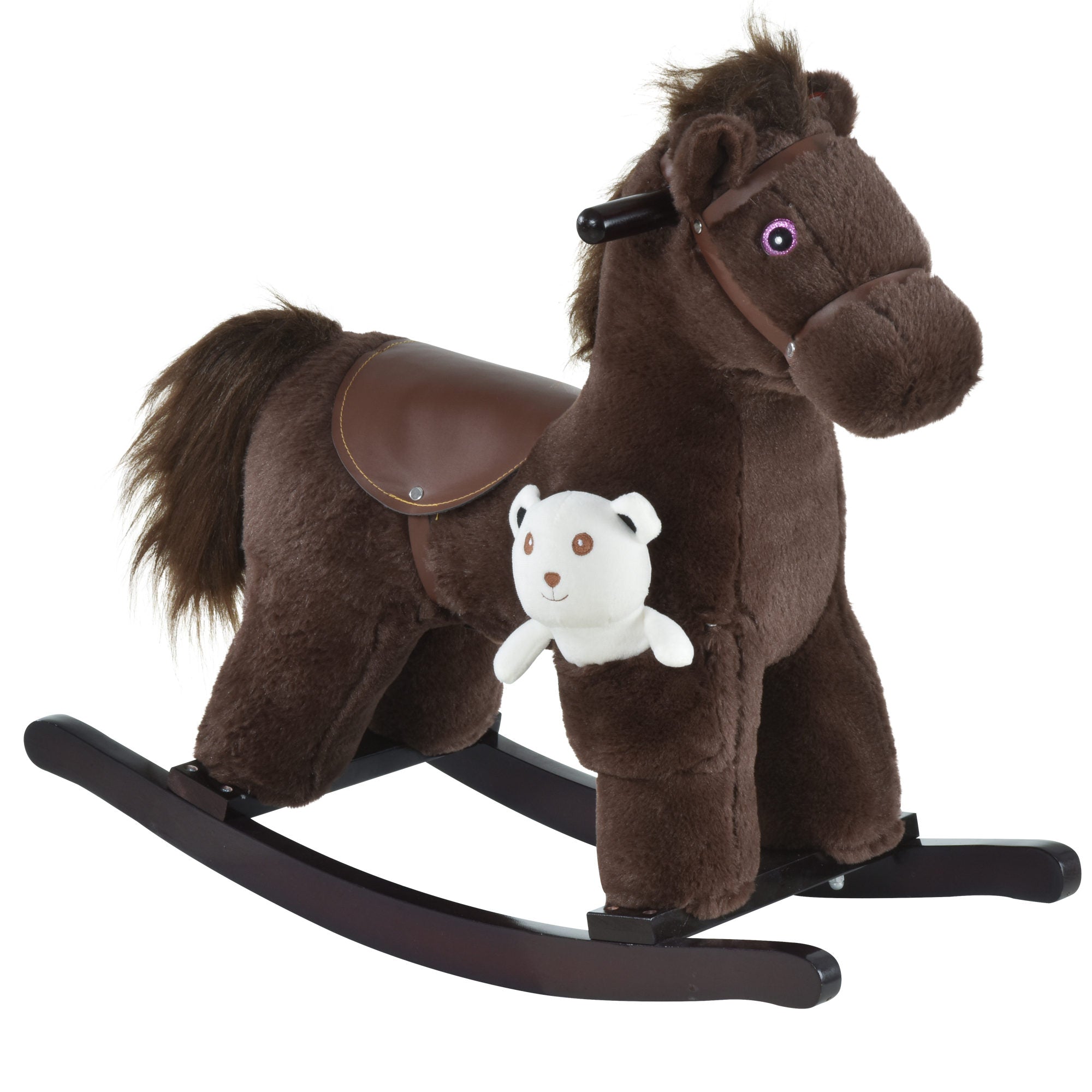 Kids Rocking Horse with Bear Toy, Plush Animal Rocker with Fun Realistic Sounds for Toddler 18-36 Months, Brown