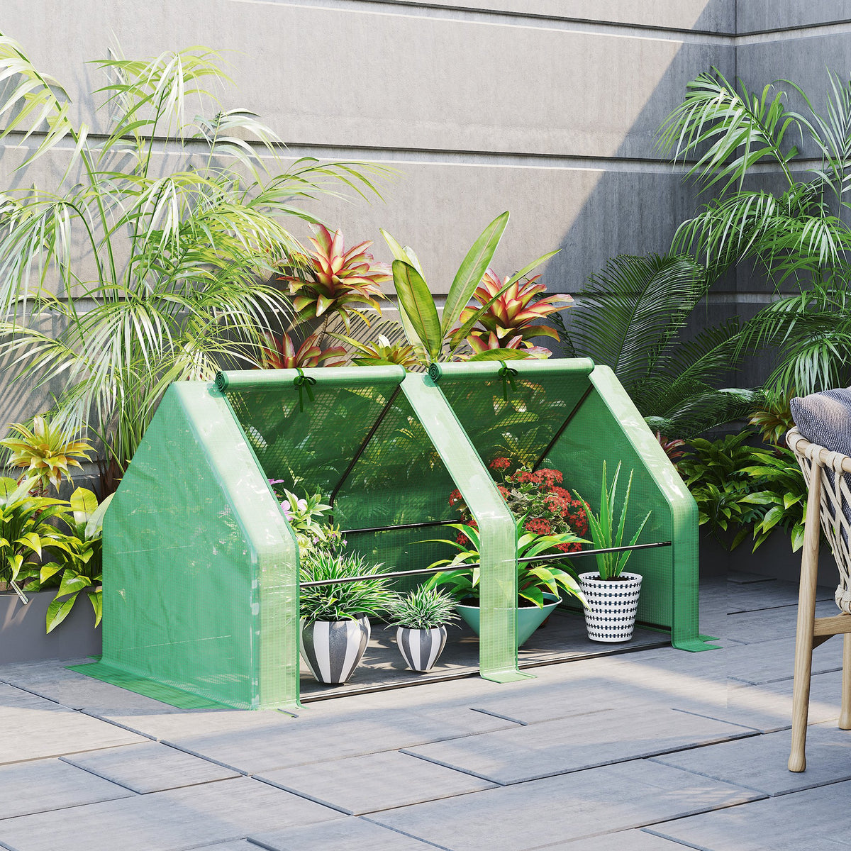Portable Mini Greenhouse, Outdoor Garden with Large Zipper Doors and Water/UV PE Cover, 5.9' x 3' x 3', Green
