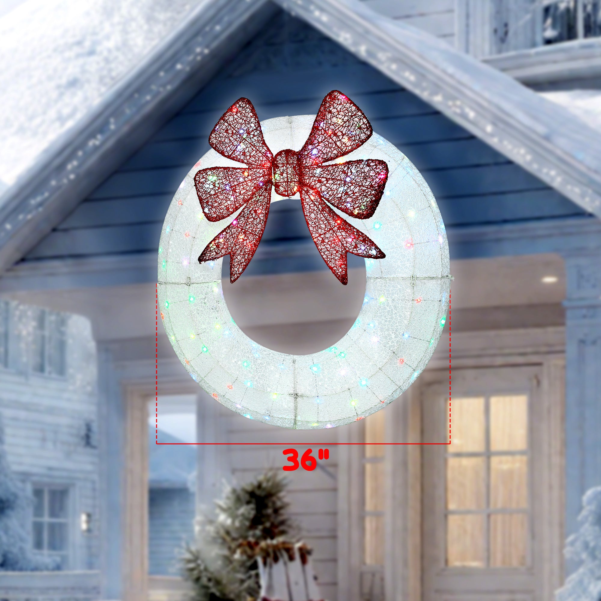 36 Inch Lighted Wreath Decoration with Dual Color LED, Christmas Wreath with Daily Timer, Remote for Indoor Outdoor
