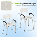 Shower Chair, Mobility Medical Grade Bath Chair, Adjustable Shower Bench with Removable Armrests for Seniors, Handicap, Disabled