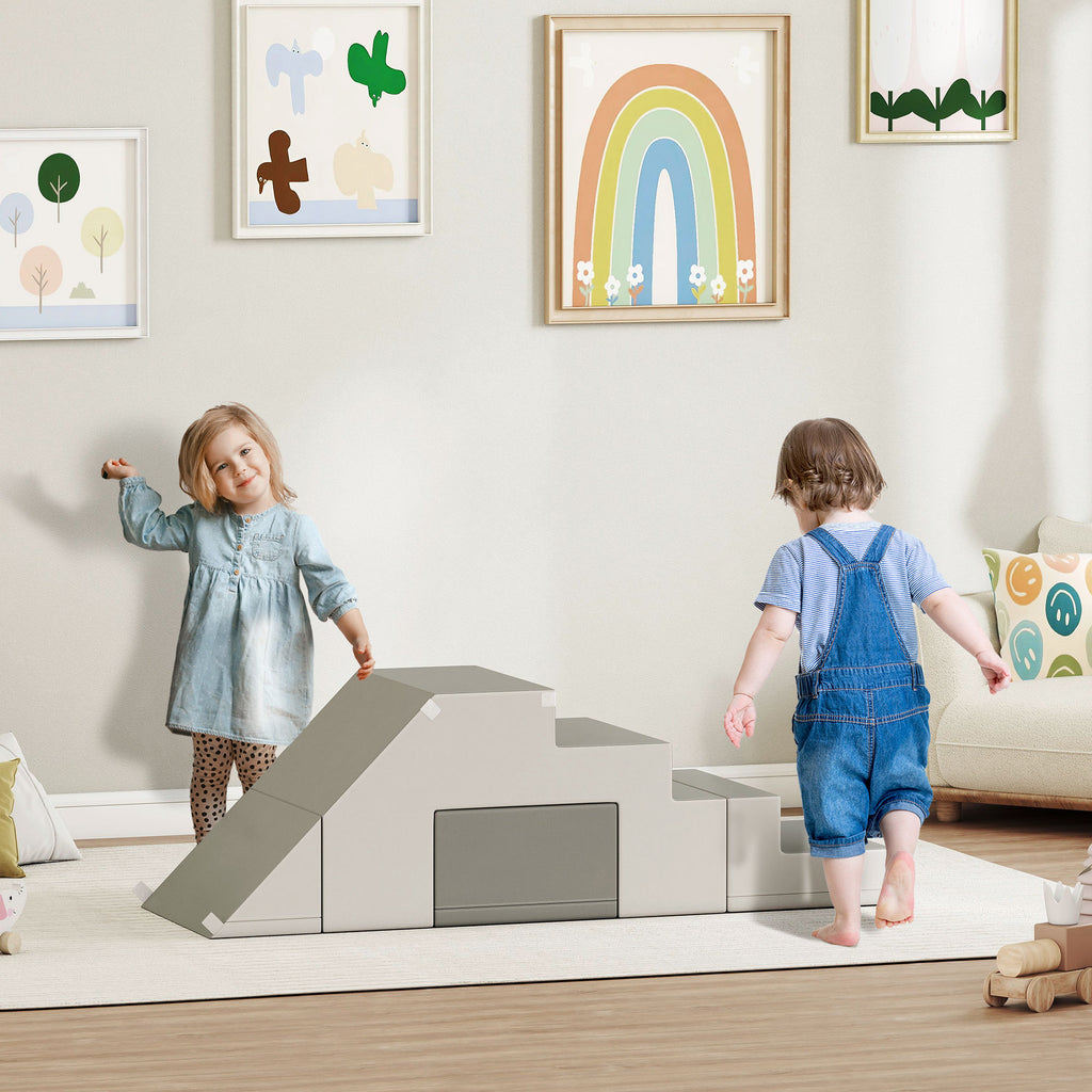 2 Piece Foam Climbing Toys for Toddlers 1-3 Years to Slide, Climb and Crawl, Light Gray