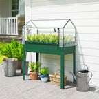 Elevated Garden Box with Greenhouse Cover, Raised Garden Bed with Legs and Drainage Hole for Vegetables, Green