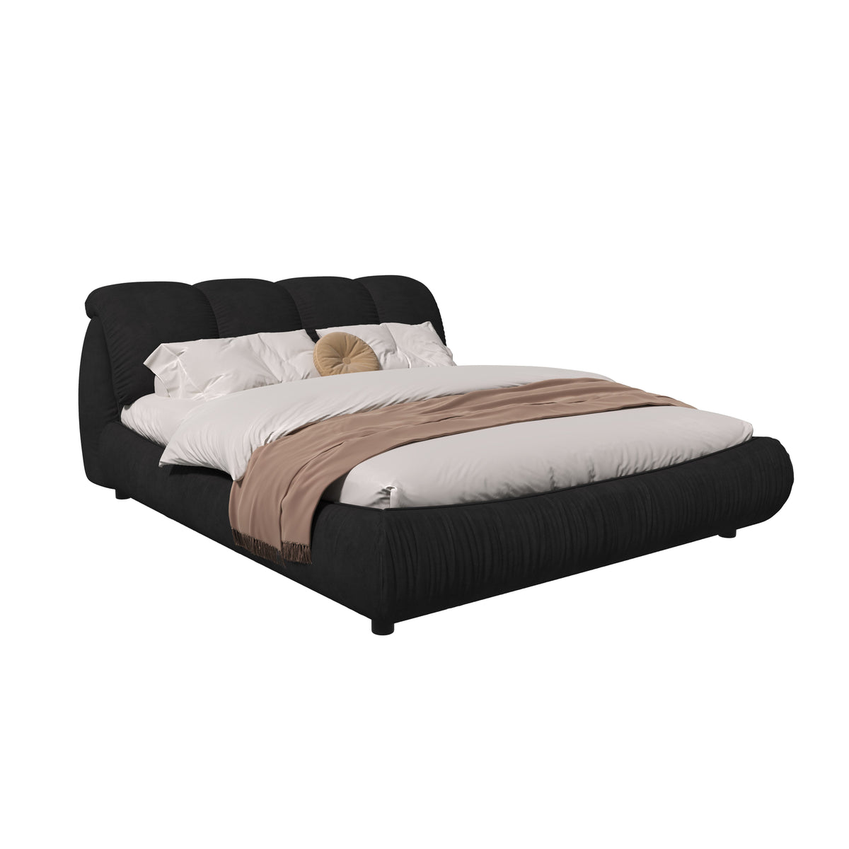 Queen Size Upholstered Bed with Oversized Padded Backrest, Solid Wood Frame, Adjustable Mattress Heights, 96.5" L x 70" W x 43.5" H, Black