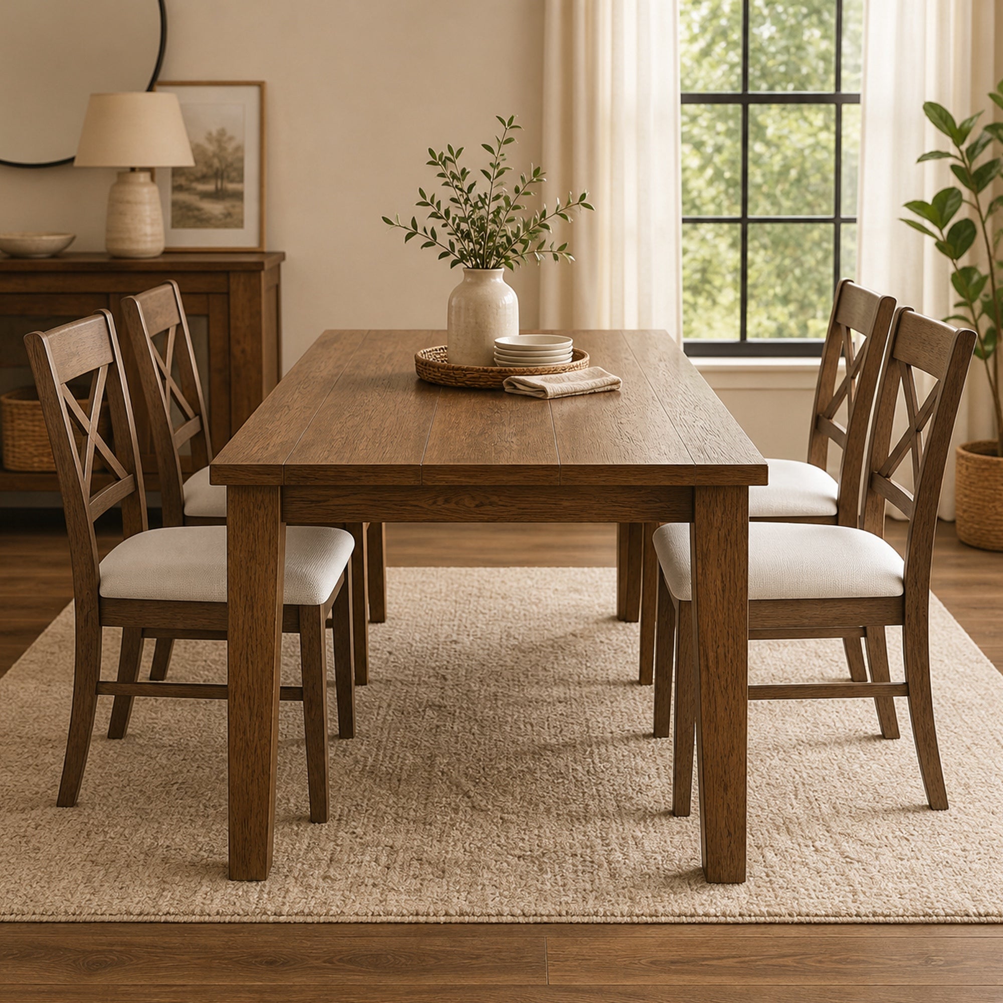 Dining Chairs Set of 2, Upholstered Kitchen Chairs with Rubberwood Frame, Padded Seat and X-Back, Walnut