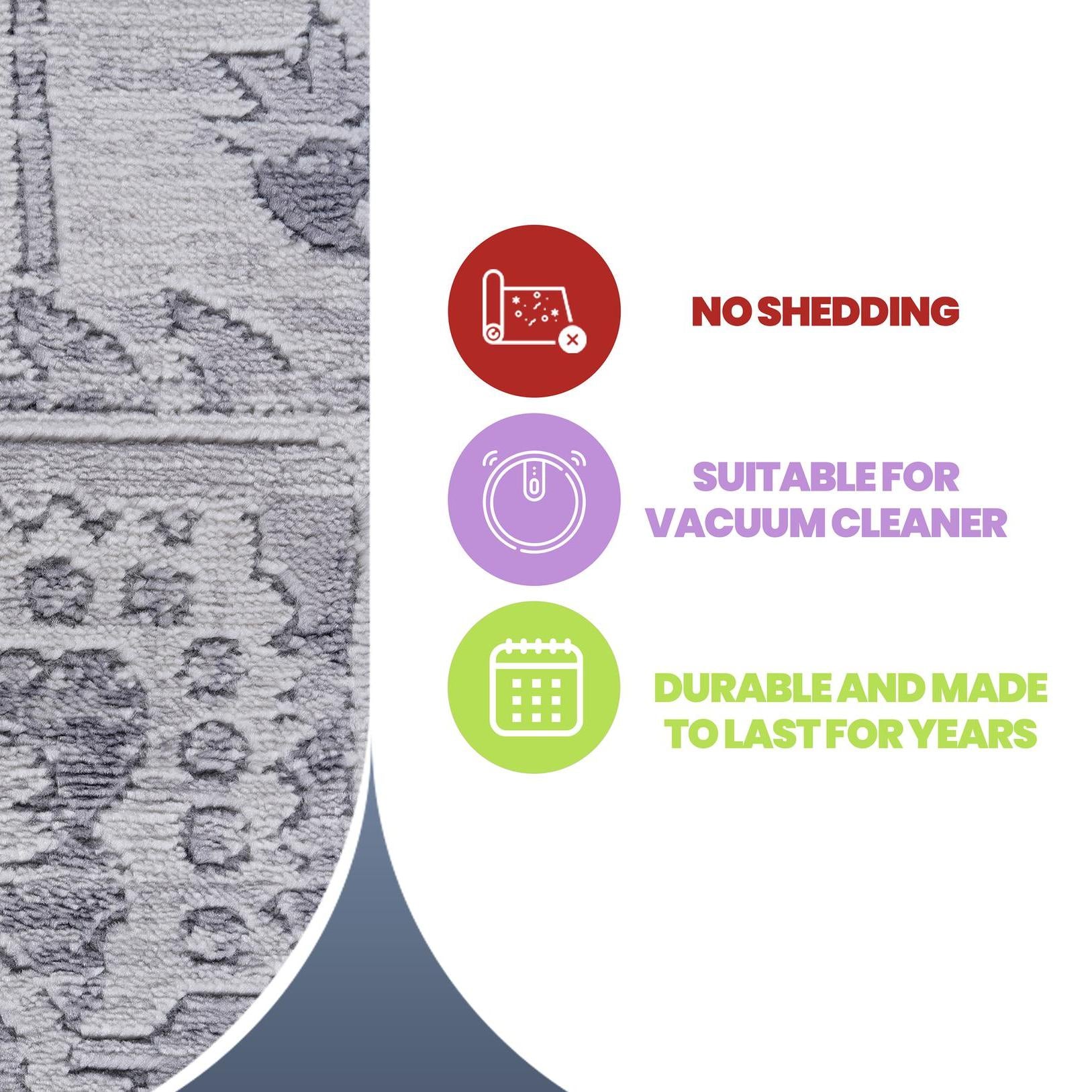 Naar 6x9 Stain-Resistant Area Rug with Non-Shedding Design and Cotton Backing, Kid and Pet-Friendly Carpet, 93" L x 79" W x 0.35" H, Silver