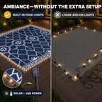 Reversible Outdoor Rug Carpet with LED Lights, 12' x 9' PP Straw Rug with Carry Bag and Ground Stakes