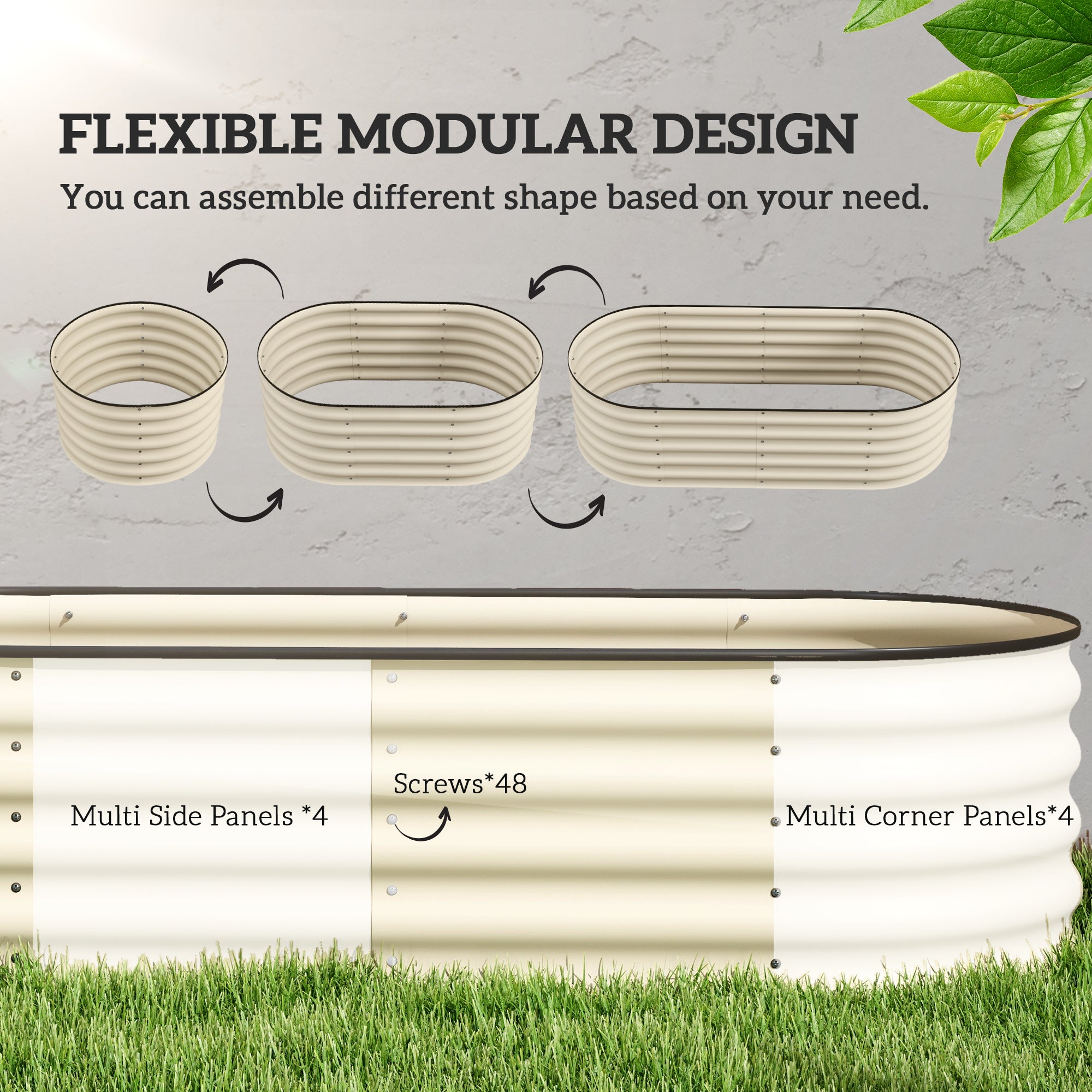 4.9' x 2' x 1.4' Galvanized Raised Garden Bed Kit, Metal Planter Box with Safety Edging, Cream