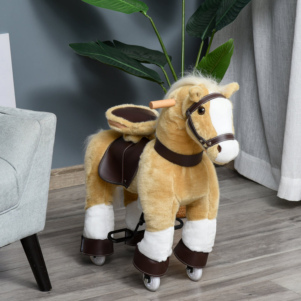 Ride on Horse, Plush Walking Horse Toy, Kids Riding Chair with Wheels for Kids 3-9 Years, Light Brown