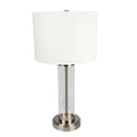 Luna Brushed Nickel Table Lamp with Clear Glass Body, Metal Base, Modern Elegance, 14" L x 14" W x 28" H, Silver+White